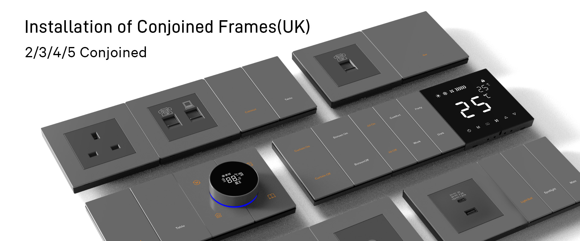 knx smart panels of dimming, curtain, and scene control