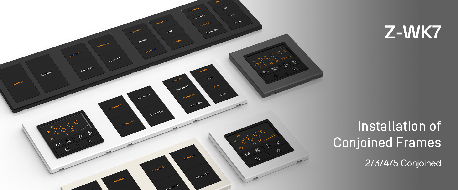 Smart wall switch and Z-WK7 thermostat set in matching design for smart home and hotel projects